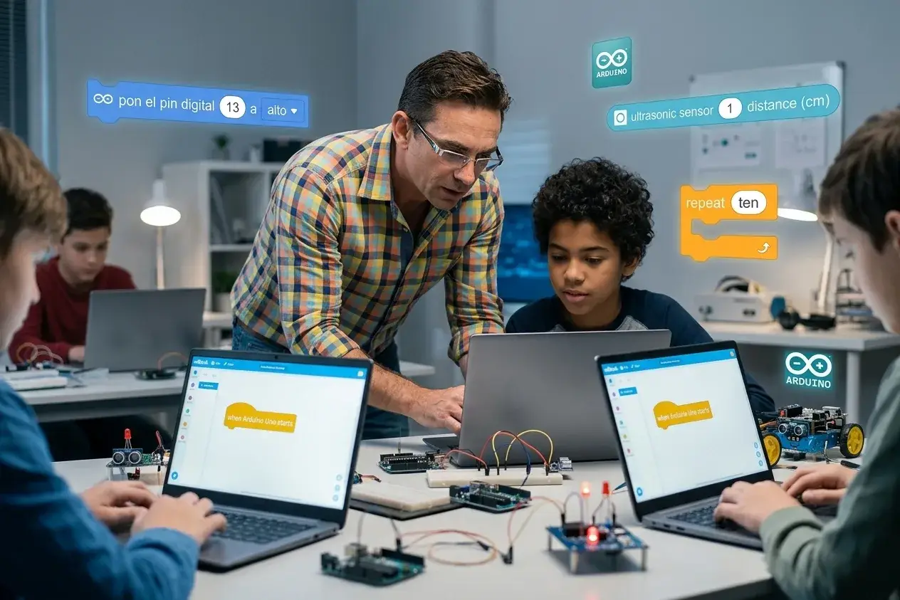 Proyecto de electrónica con Arduino y mBlock armado por un estudiante de secundaria